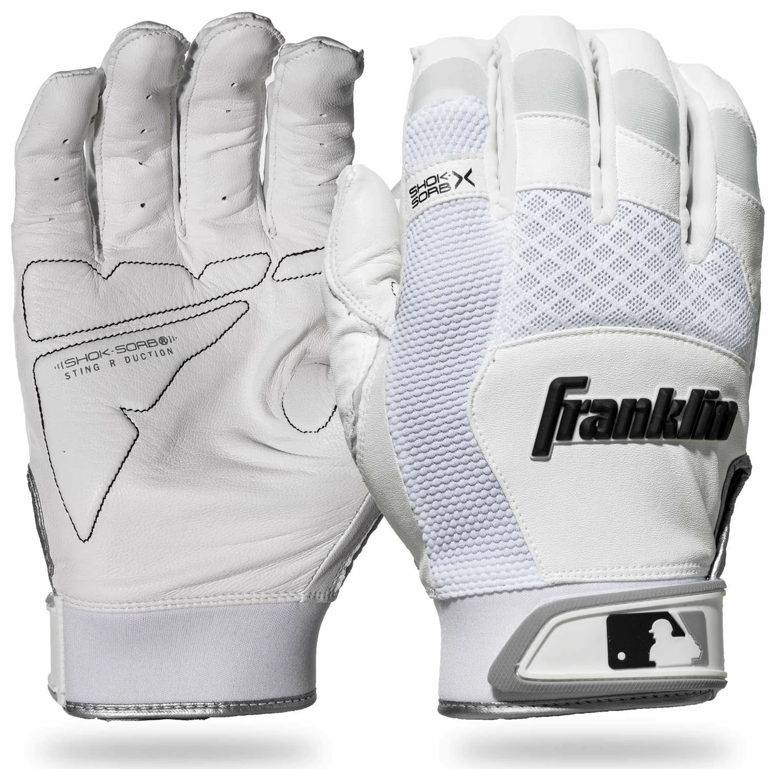 Franklin Shok-Sorb X Youth Batting Gloves - White Chrome