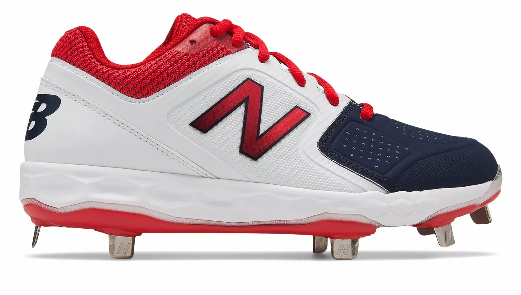 New Balance SMVELOv1 Fastpitch Metal Cleat Low-Cut - White Navy Red