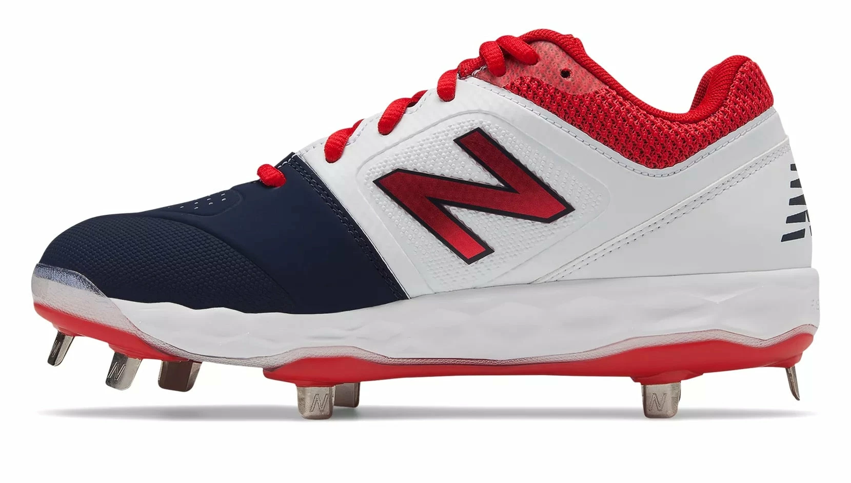 New Balance SMVELOv1 Fastpitch Metal Cleat Low-Cut - White Navy Red - Image 2