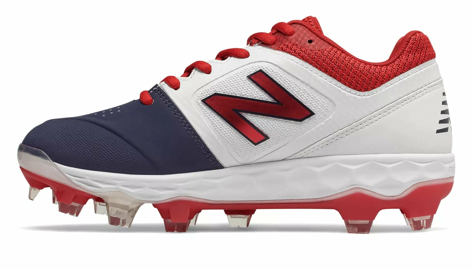 New Balance SPVELOv1 Fastpitch TPU Molded Cleat Low-Cut - White Navy Red - Image 2